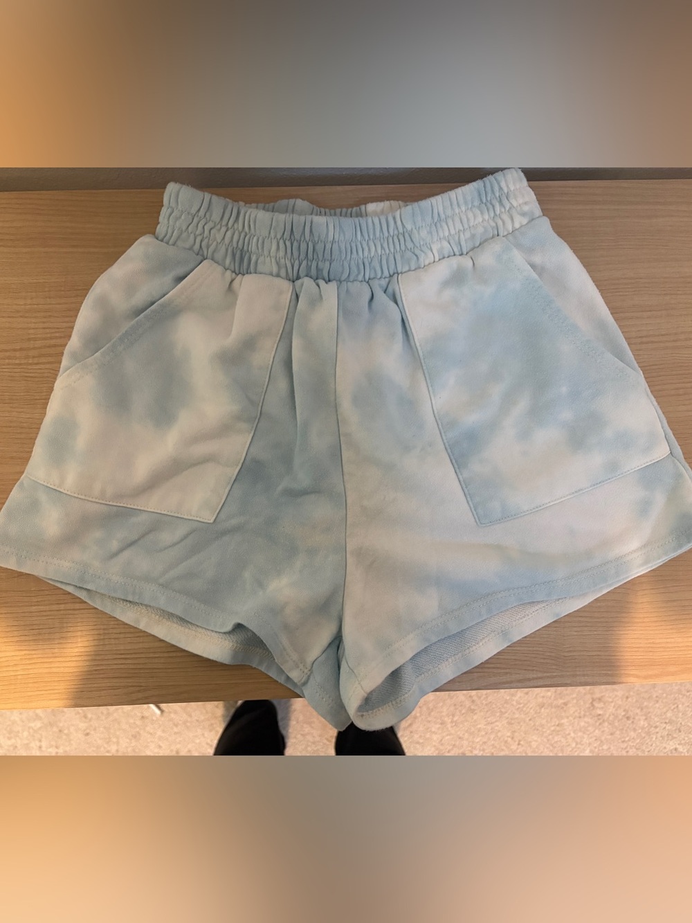 Aqua Light Blue Tie-Dye Elastic Waist Shorts